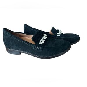 VIONIC Black Suede Loafers with Rhinestone Embellishments Size 7